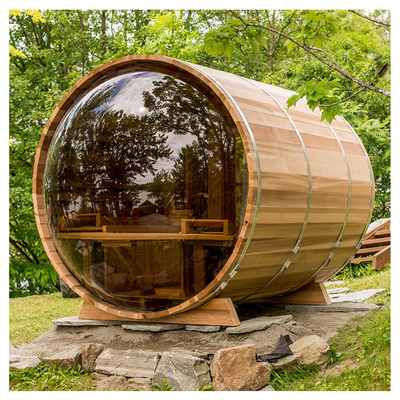 Finestra panoramica Sauna a botte di legno di cedro 6 persone con riscaldatore a legna