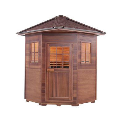 Sauna da esterno tradizionale in legno di cedro rosso con pannello in carbonio