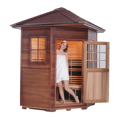 Sauna da esterno tradizionale in legno di cedro rosso con pannello in carbonio