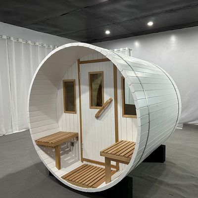 Nuova progettazione del giardino di 4 persone di sauna di legno all'aperto bianca del barilotto