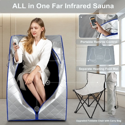 Sauna infrarossa lontana portatile con il cuscinetto di riscaldamento del piede e la sedia di rinforzo pieghevole