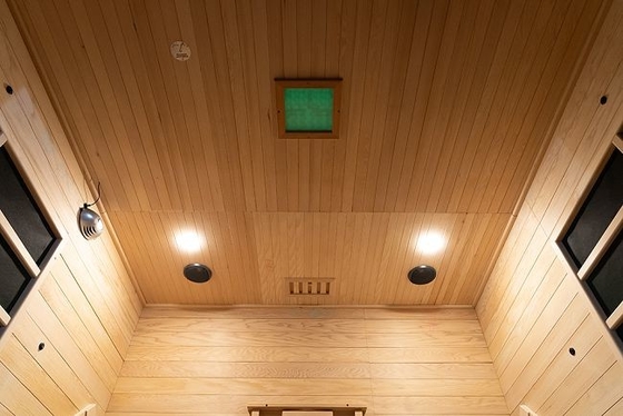 Sauna a infrarossi lontani a vetro temperato trasparente con illuminazione a LED e pannello a carbonio a spettro completo