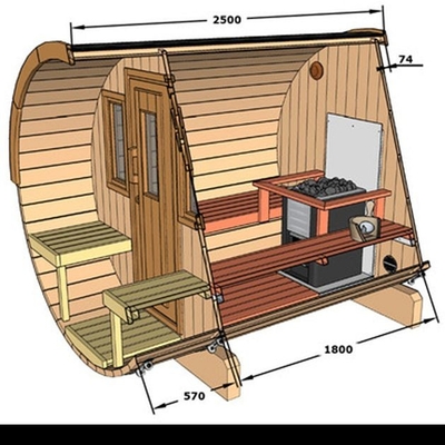 Sauna di legno all'aperto finlandese di comodità e di lusso del barilotto con il radiatore della stufa