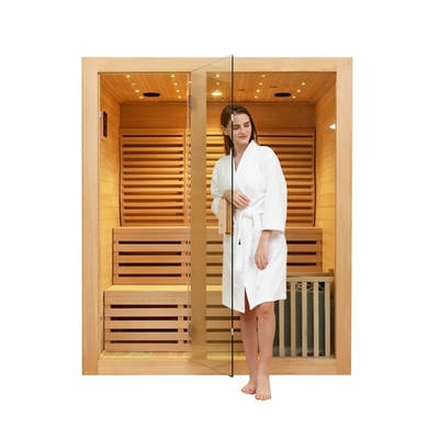 Sauna a vapore tradizionale per interni in legno di cicuta canadese per 4 persone per la casa