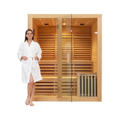 Sauna a vapore tradizionale per interni in legno di cicuta canadese per 4 persone per la casa