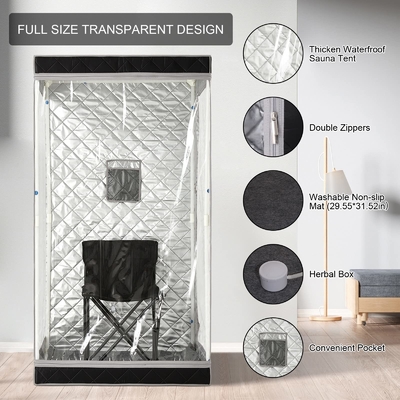 Vista completa Sauna a vapore portatile in tessuto nero impermeabile con capacità di 4 litri di acqua