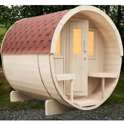Sauna a barile esterno in legno massello, di cedro, a vapore bagnato, sauna tradizionale