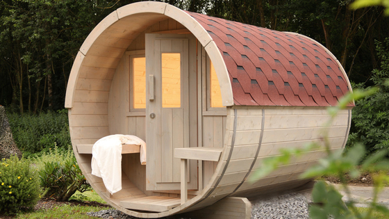 Sauna a barile esterno in legno massello, di cedro, a vapore bagnato, sauna tradizionale