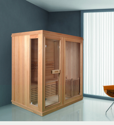 Sala sauna a vapore in casa in legno per 2 persone con stufa e pietra