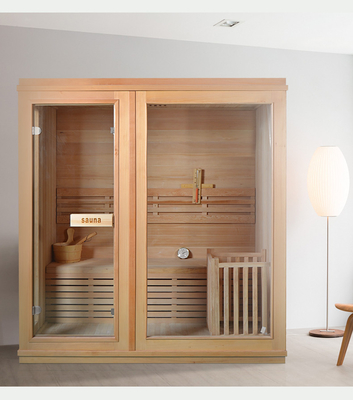 Sala sauna a vapore in casa in legno per 2 persone con stufa e pietra