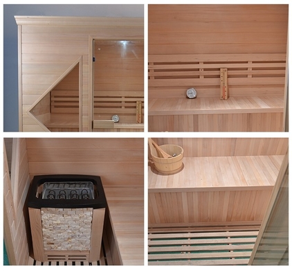 Porta di legno maniglia Sala tradizionale di sauna a vapore per 4 persone al chiuso