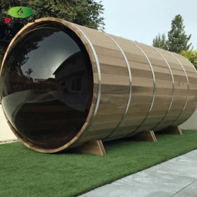 Sauna panoramica in vetro a botte di legno all'aperto Sauna domestica a vapore