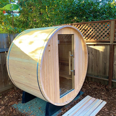 5 persone Sauna all'aperto Canadian Cedar Heater Sauna a botte di legno con portico