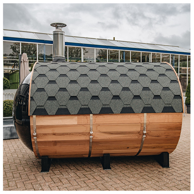 Finestra panoramica Sauna a botte di legno di cedro 6 persone con riscaldatore a legna