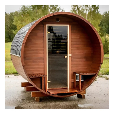 Sauna a vapore in legno esterno in cedro rosso canadese con stufa a riscaldamento