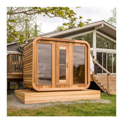 Sauna asciutta all' aperto Sauna a barile di cedro rosso cubo Sala da sauna per 6-8 persone