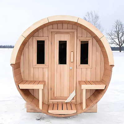 Sauna a vapore secca all'aperto in legno di cedro canadese Sala da bagno Sauna a botte di cedro