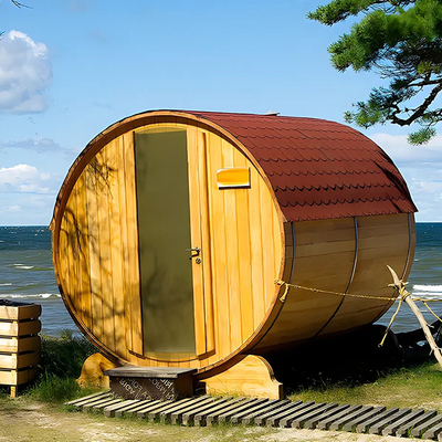 Sauna a vapore secca all'aperto in legno di cedro canadese Sala da bagno Sauna a botte di cedro
