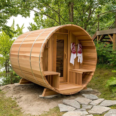Sauna a vapore secca all'aperto in legno di cedro canadese Sala da bagno Sauna a botte di cedro