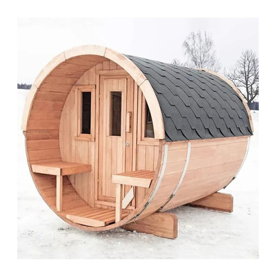 Sauna all'aperto in legno panoramico a grande barile 4-8 Sauna a vapore a barile tradizionale a legno