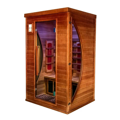 Sauna a infrarossi lontani a vetro temperato trasparente con illuminazione a LED e pannello a carbonio a spettro completo