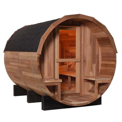 Sauna a botte di legno di cedro rosso canadese 15-99 MIN 15~90°C 8mm Porta in vetro temperato 2-8 persone