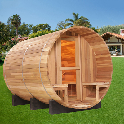 Sauna a botte di legno di cedro rosso canadese 15-99 MIN 15~90°C 8mm Porta in vetro temperato 2-8 persone