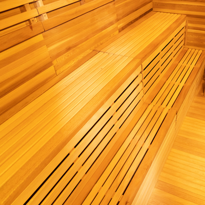 Sala sauna a vapore Hemlock con generatore di ozono a luce LED e pannello di controllo touch screen