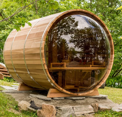 Ventilazione regolabile Hemlock Legno Sauna secca all'aperto Porta piena di vetro Temperatura 15-90.C