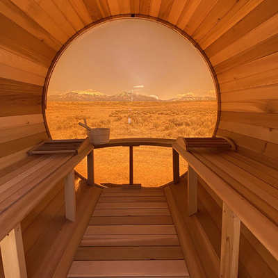Ventilazione regolabile Hemlock Legno Sauna secca all'aperto Porta piena di vetro Temperatura 15-90.C